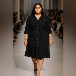 Always Indigo Black Button Front Belted Shirt Dress Women’s Size 3X